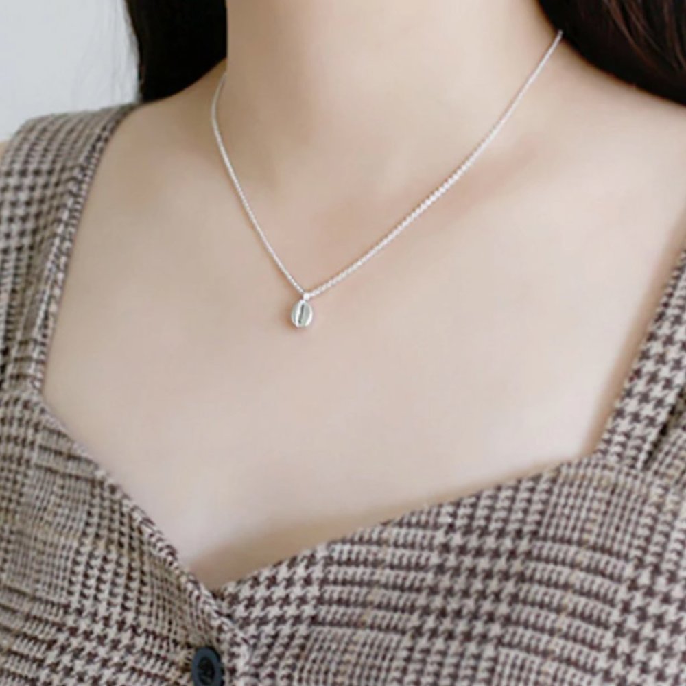 Minimalist silver coffee bean necklace pendant